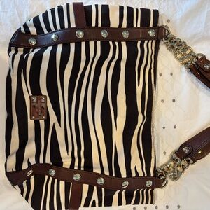 Michael Kors Zebra Print Shoulder Bag with Brown Details